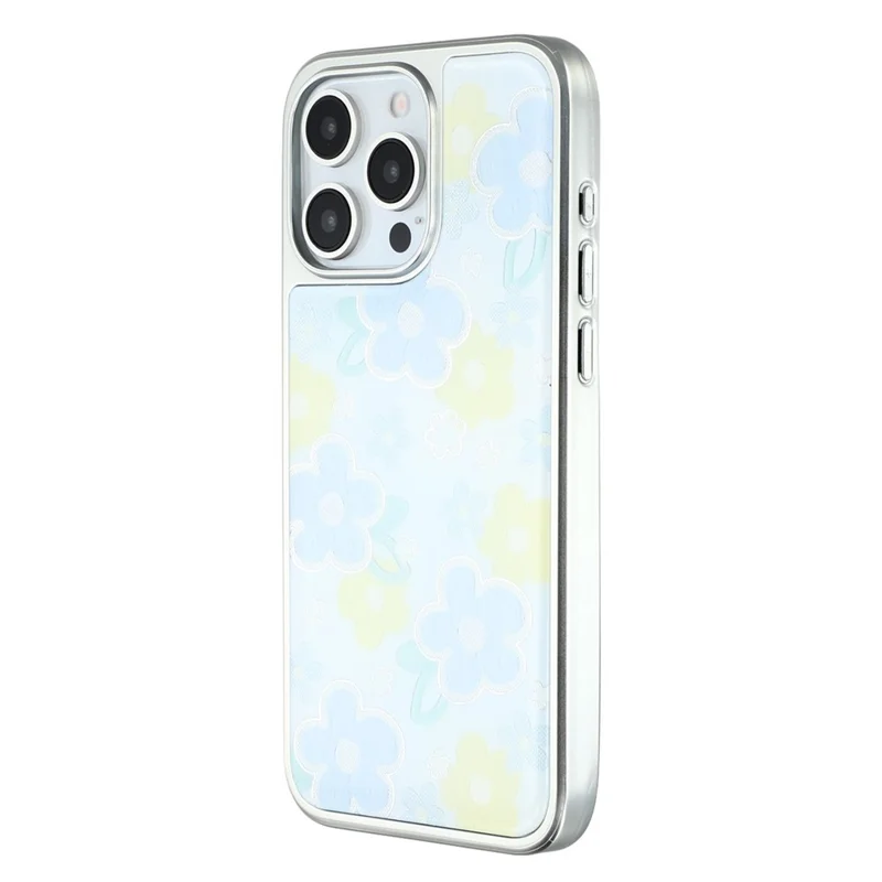 For iPhone 15 Pro Case Lacquered Epoxy Pattern TPU + Acrylic Phone Cover Large Camera Cutout - Flowers