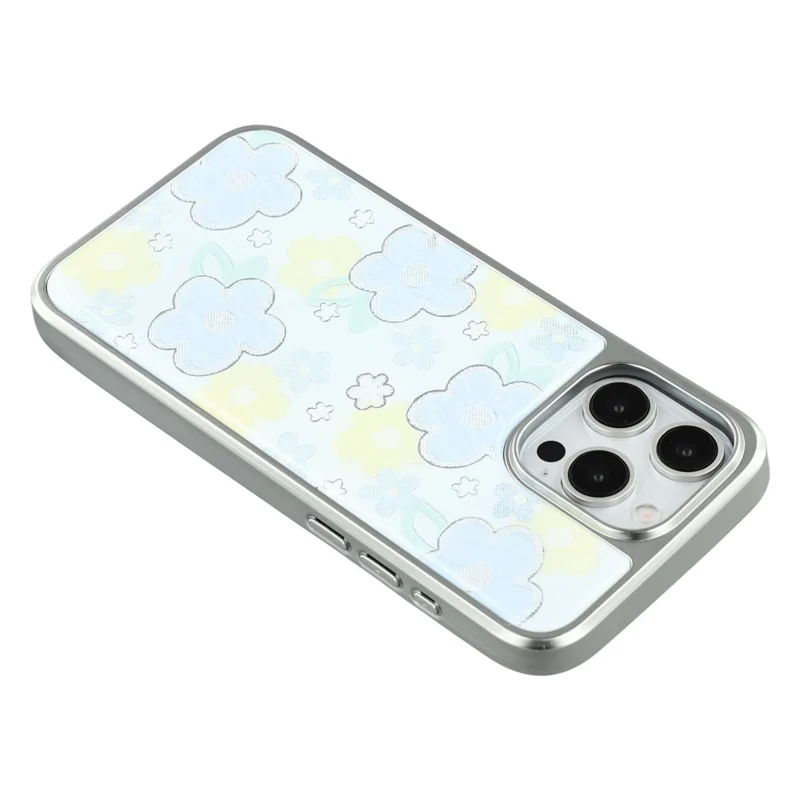 For iPhone 15 Pro Case Lacquered Epoxy Pattern TPU + Acrylic Phone Cover Large Camera Cutout - Flowers