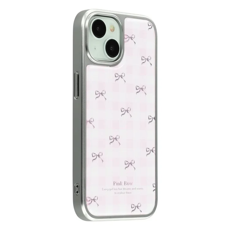 For iPhone 14 Case Lacquered Epoxy Pattern TPU + Acrylic Phone Cover Large Camera Cutout - Bows