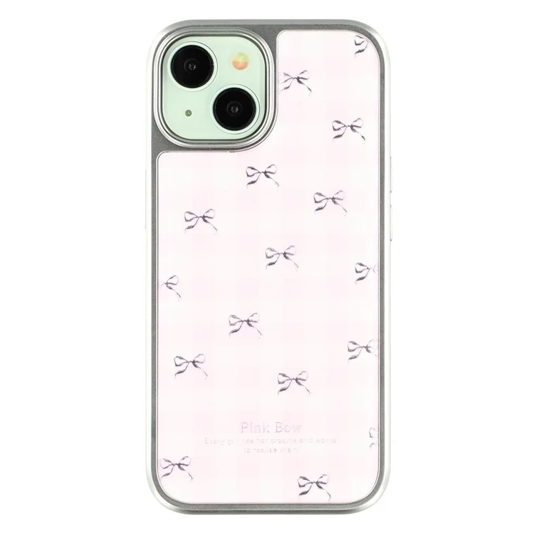 For iPhone 14 Case Lacquered Epoxy Pattern TPU + Acrylic Phone Cover Large Camera Cutout - Bows