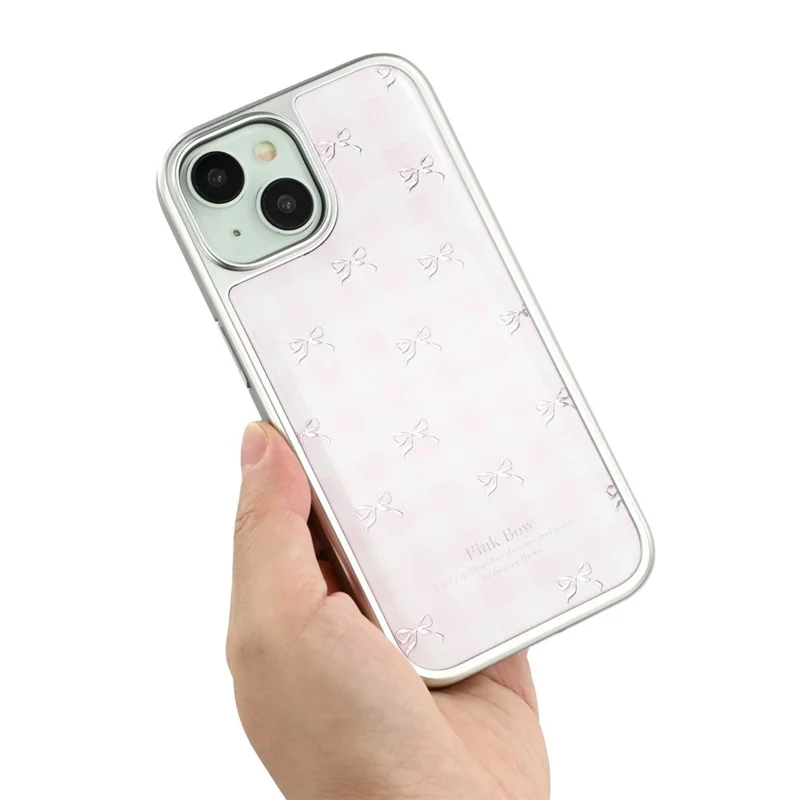 For iPhone 13 Case Lacquered Epoxy Pattern TPU + Acrylic Phone Cover Large Camera Cutout - Bows