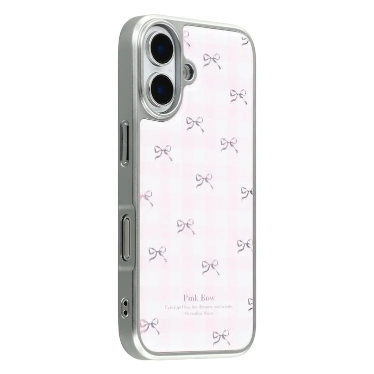 For iPhone 16 Case Lacquered Epoxy Pattern TPU + Acrylic Phone Cover Large Camera Cutout - Bows