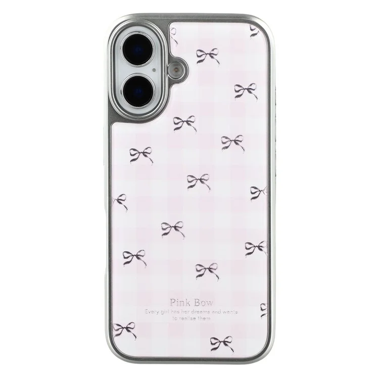 For iPhone 16 Case Lacquered Epoxy Pattern TPU + Acrylic Phone Cover Large Camera Cutout - Bows