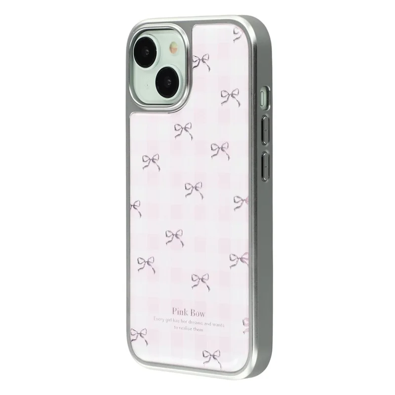 For iPhone 15 Case Lacquered Epoxy Pattern TPU + Acrylic Phone Cover Large Camera Cutout - Bows