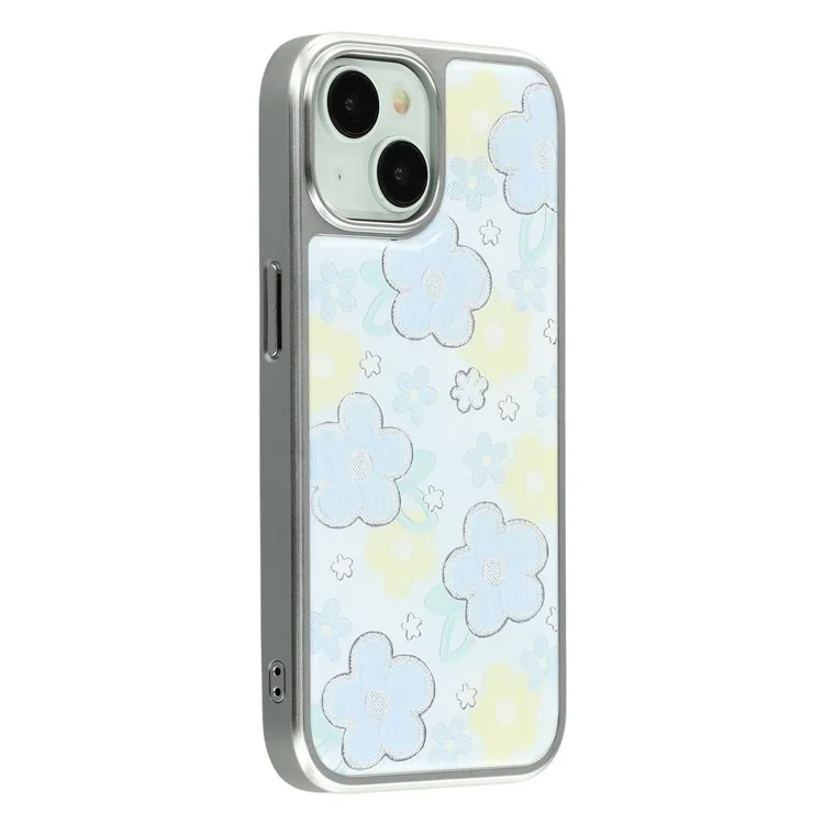 Capa para iPhone 15 com Padrão de Epóxi Envernizado TPU + Capa de Telefone em Acrílico com Grande Abertura para Câmera - Flores