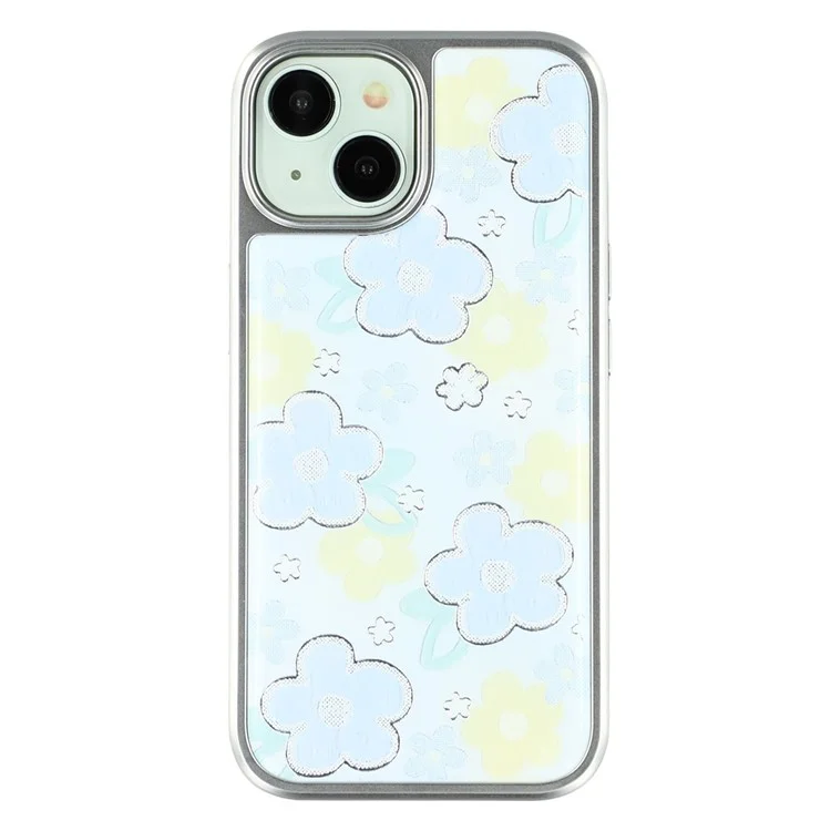 Capa para iPhone 15 com Padrão de Epóxi Envernizado TPU + Capa de Telefone em Acrílico com Grande Abertura para Câmera - Flores