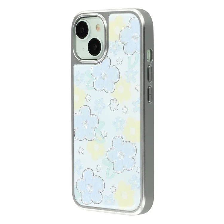 Capa para iPhone 15 com Padrão de Epóxi Envernizado TPU + Capa de Telefone em Acrílico com Grande Abertura para Câmera - Flores
