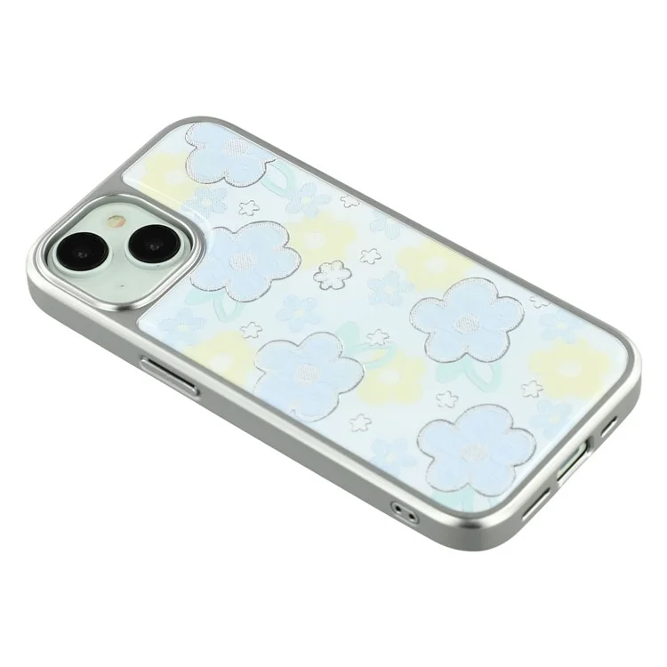 Capa para iPhone 15 com Padrão de Epóxi Envernizado TPU + Capa de Telefone em Acrílico com Grande Abertura para Câmera - Flores