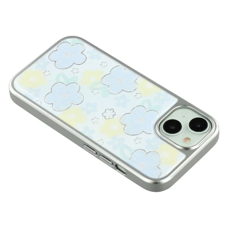 Capa para iPhone 15 com Padrão de Epóxi Envernizado TPU + Capa de Telefone em Acrílico com Grande Abertura para Câmera - Flores