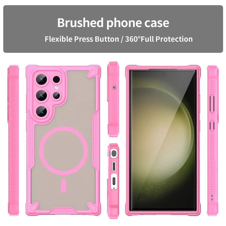 Acquisti all'ingrosso per custodia magnetica Samsung Galaxy S23 Ultra a prova di caduta TPU + PC Custodia posteriore per telefono - Rosa