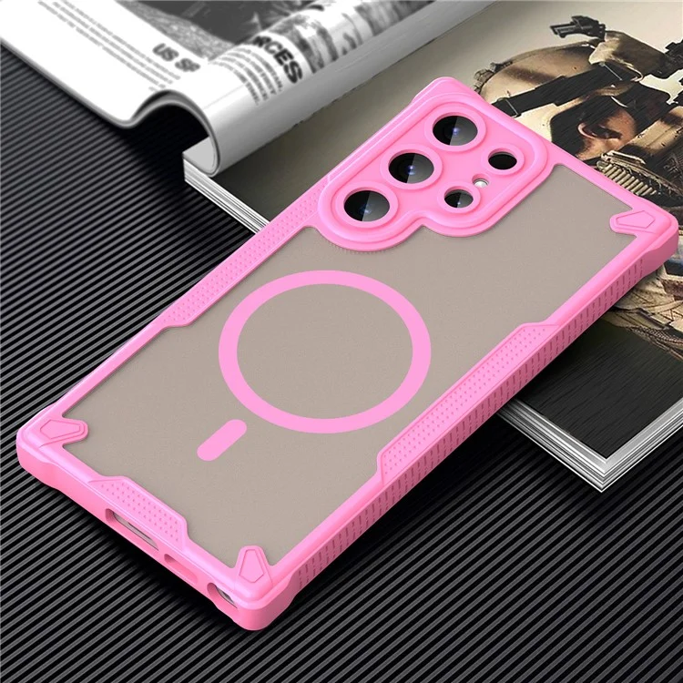 Acquisti all'ingrosso per custodia magnetica Samsung Galaxy S23 Ultra a prova di caduta TPU + PC Custodia posteriore per telefono - Rosa