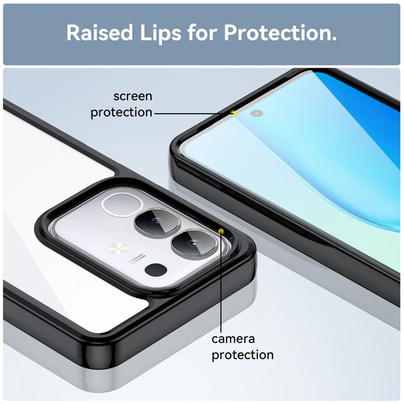 For vivo Y300t 5G / T4x 5G / Y29 4G Case TPU + Acrylic Protective Clear Phone Cover - Black