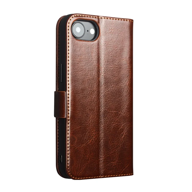 QIALINO For iPhone 16e Wallet Case Genuine Cow Leather Flip Cover Magnetic Clasp Full Protection - Brown