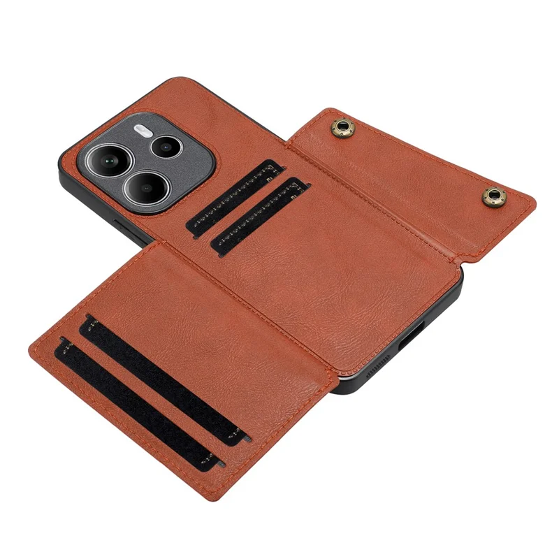 For Xiaomi Redmi Note 14 5G Case with Card Slots Kickstand Leather + TPU Phone Cover - Brown