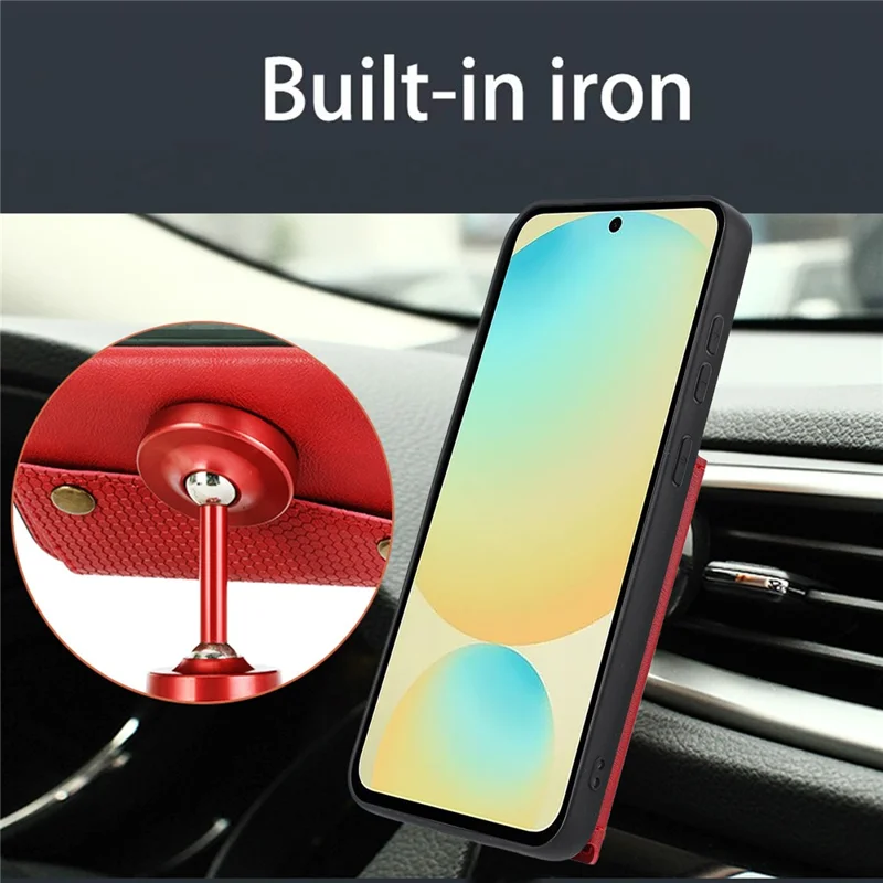 Capa para Xiaomi Redmi Note 14 Pro 4G com Compartimentos para Cartão, Suporte e Couro + Capa de Telefone TPU - Vermelho