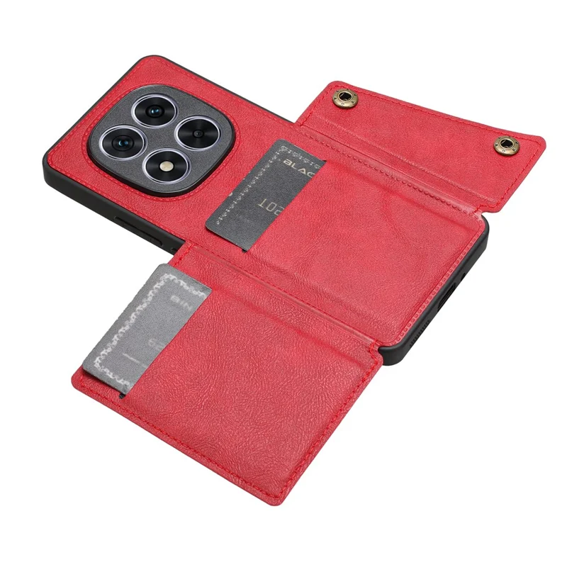 Capa para Xiaomi Redmi Note 14 Pro 4G com Compartimentos para Cartão, Suporte e Couro + Capa de Telefone TPU - Vermelho