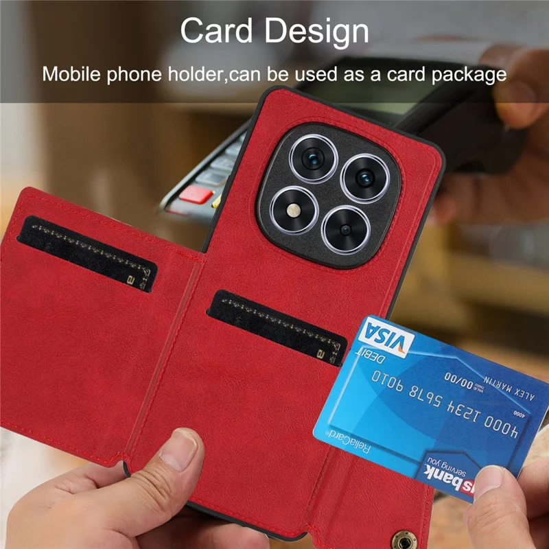 Capa para Xiaomi Redmi Note 14 Pro 4G com Compartimentos para Cartão, Suporte e Couro + Capa de Telefone TPU - Vermelho