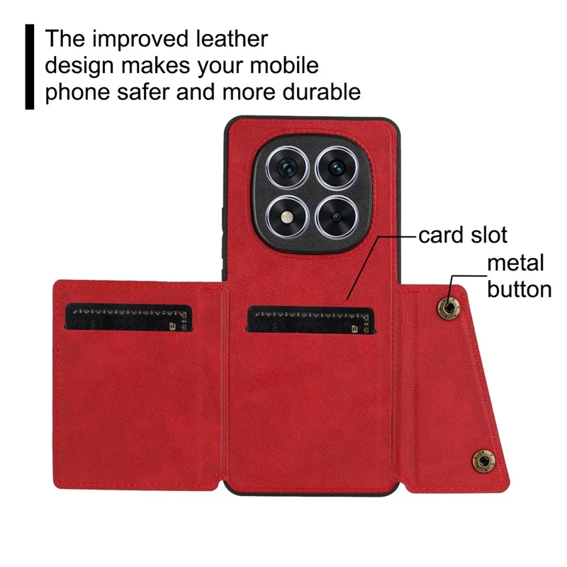 Capa para Xiaomi Redmi Note 14 Pro 4G com Compartimentos para Cartão, Suporte e Couro + Capa de Telefone TPU - Vermelho