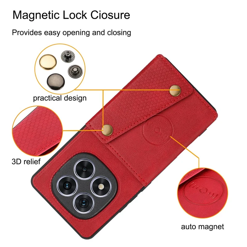 Capa para Xiaomi Redmi Note 14 Pro 4G com Compartimentos para Cartão, Suporte e Couro + Capa de Telefone TPU - Vermelho