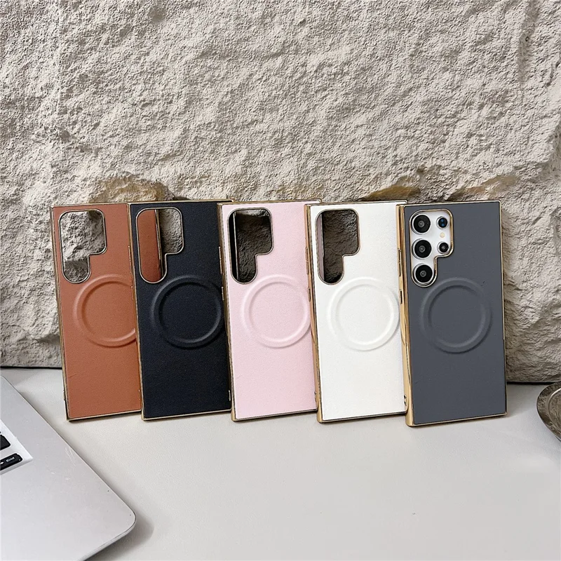 For Samsung Galaxy S25 Ultra Magnetic Case Nappa Texture PU + TPU + PC Phone Back Cover - Pink