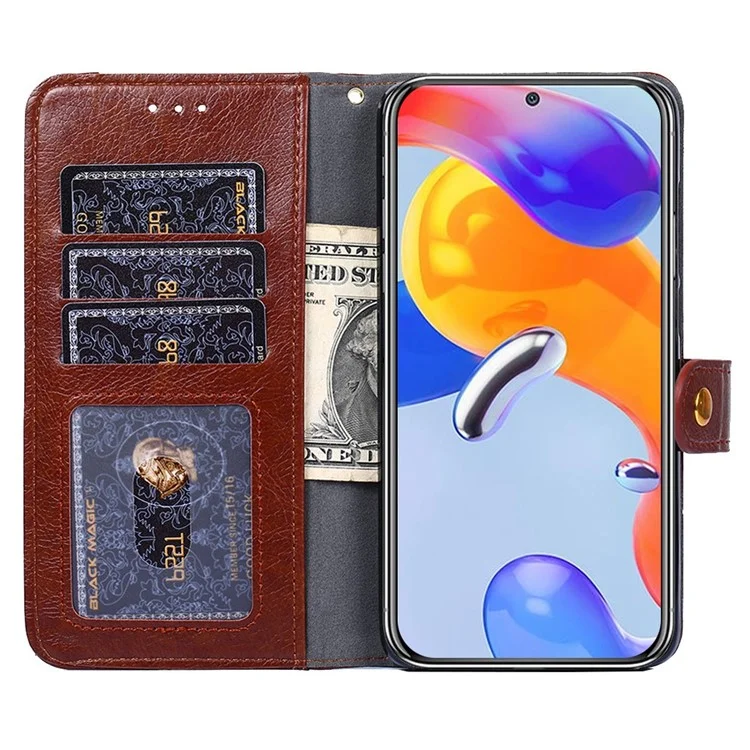 Pour Xiaomi Redmi A1 4G / A2 4G Zipper Pocket PU Leather Stand Wallet Case Folio Flip Shockproof Phone Cover with Handy Strap - Marron