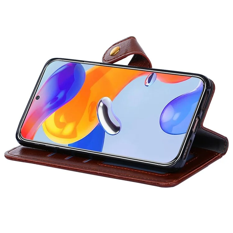 Pour Xiaomi Redmi A1 4G / A2 4G Zipper Pocket PU Leather Stand Wallet Case Folio Flip Shockproof Phone Cover with Handy Strap - Marron