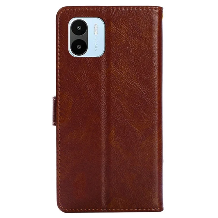 Pour Xiaomi Redmi A1 4G / A2 4G Zipper Pocket PU Leather Stand Wallet Case Folio Flip Shockproof Phone Cover with Handy Strap - Marron