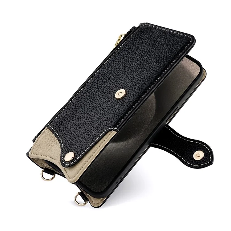 Für vivo V50 Lite 5G Brieftasche Fall Fischschwanz Design Leder Handy Abdeckung mit Spiegel / Ständer / Gurt - Schwarz