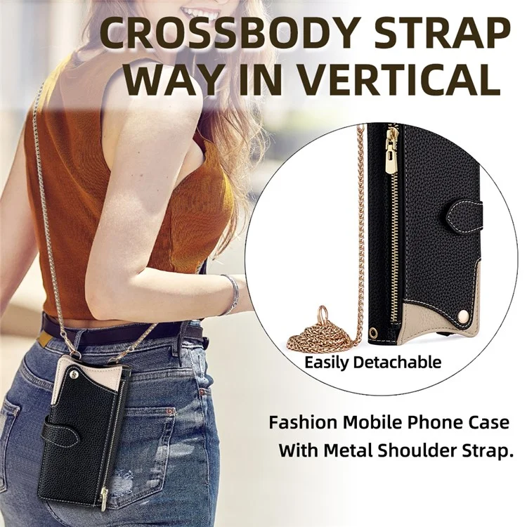 Für vivo V50 Lite 5G Brieftasche Fall Fischschwanz Design Leder Handy Abdeckung mit Spiegel / Ständer / Gurt - Schwarz