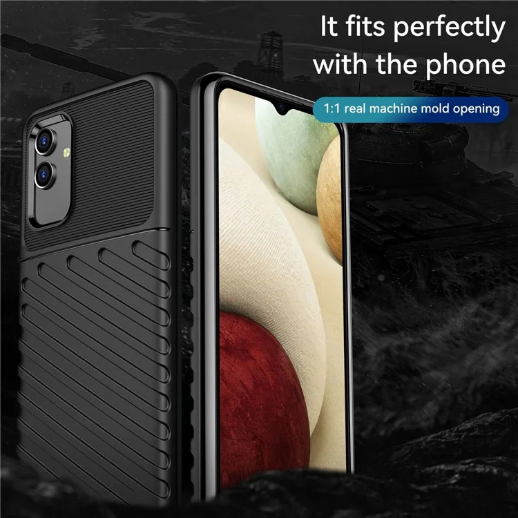Для Samsung Galaxy M13 5G Thunder Series Coldensed TPU Телефона Твилл Текстура Против Скольжения Телефона - Черный