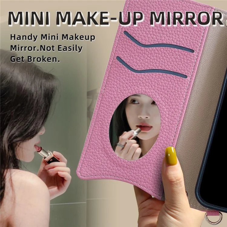 Funda tipo cartera para Xiaomi Redmi Note 14 4G (164,84 mm) con diseño de cola de pez, cubierta de cuero para teléfono con espejo / soporte / correa - Rosa