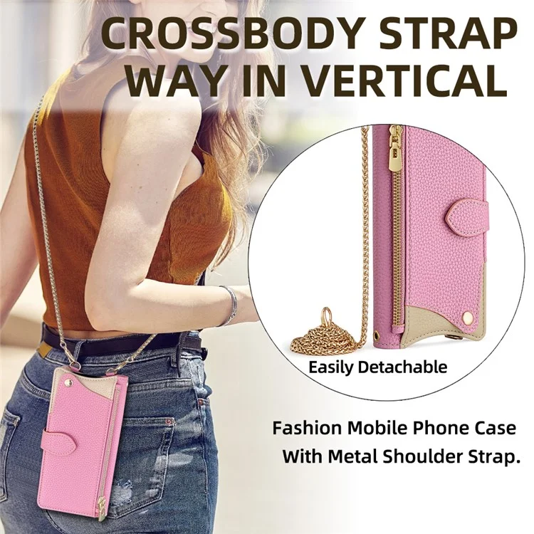 Funda tipo cartera para Xiaomi Redmi Note 14 4G (164,84 mm) con diseño de cola de pez, cubierta de cuero para teléfono con espejo / soporte / correa - Rosa