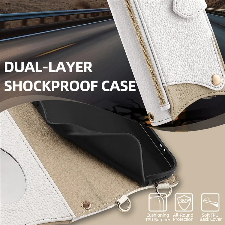 For Honor X8c 4G Wallet Case Fishtail Design Leather Phone Cover with Mirror  /  Stand  /  Strap - White