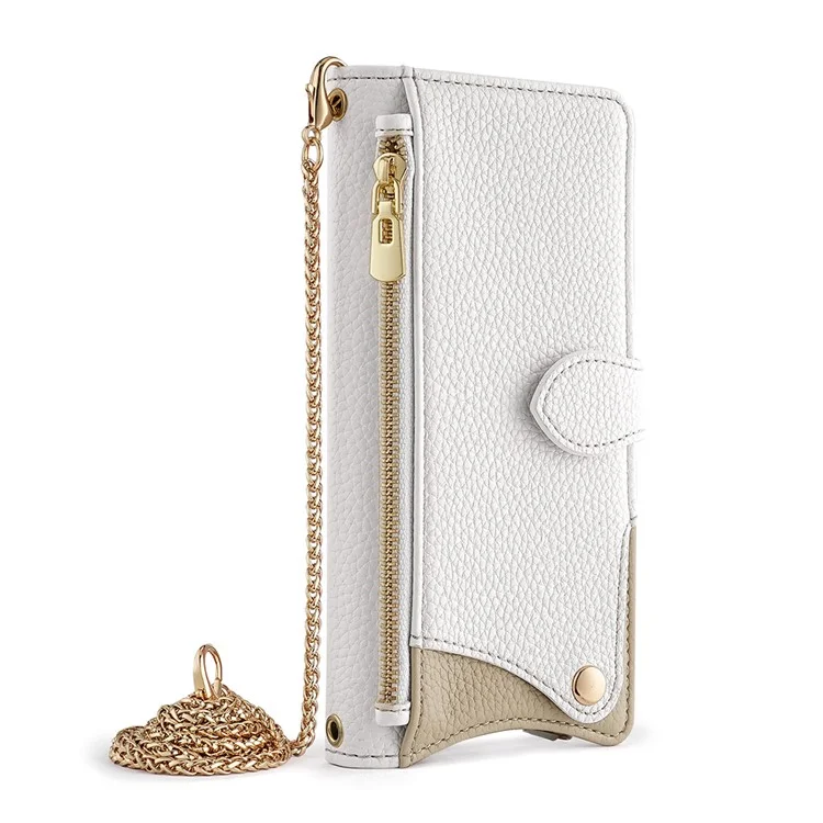 For Honor X8c 4G Wallet Case Fishtail Design Leather Phone Cover with Mirror  /  Stand  /  Strap - White