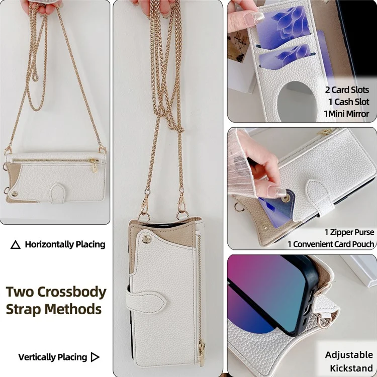 For Honor X8c 4G Wallet Case Fishtail Design Leather Phone Cover with Mirror  /  Stand  /  Strap - White