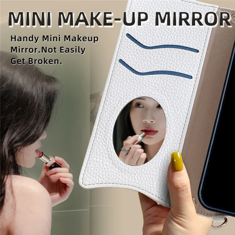 For Honor X8c 4G Wallet Case Fishtail Design Leather Phone Cover with Mirror  /  Stand  /  Strap - White