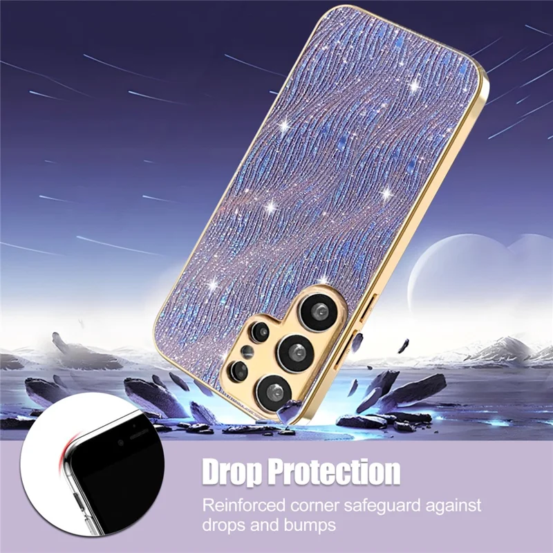 For Samsung Galaxy S25 Ultra Case Electroplating Ripple Texture PU + TPU + PC Phone Back Cover - Purple