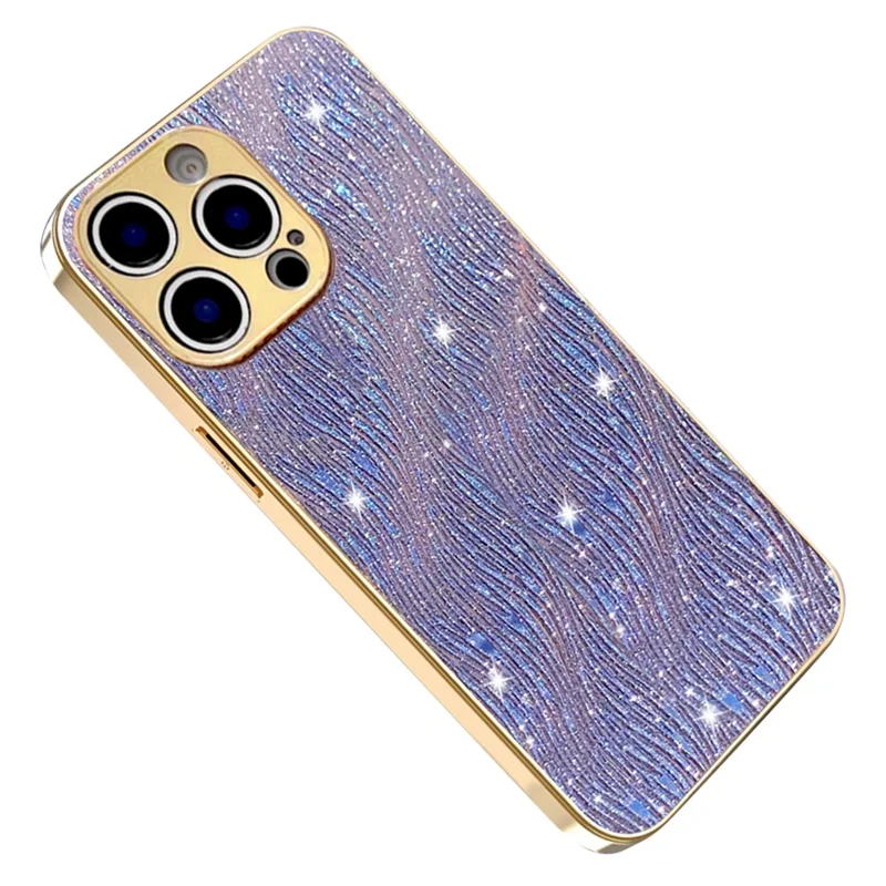 For iPhone 15 Pro Max Case Electroplating Ripple Texture PU + TPU + PC Phone Back Cover - Purple