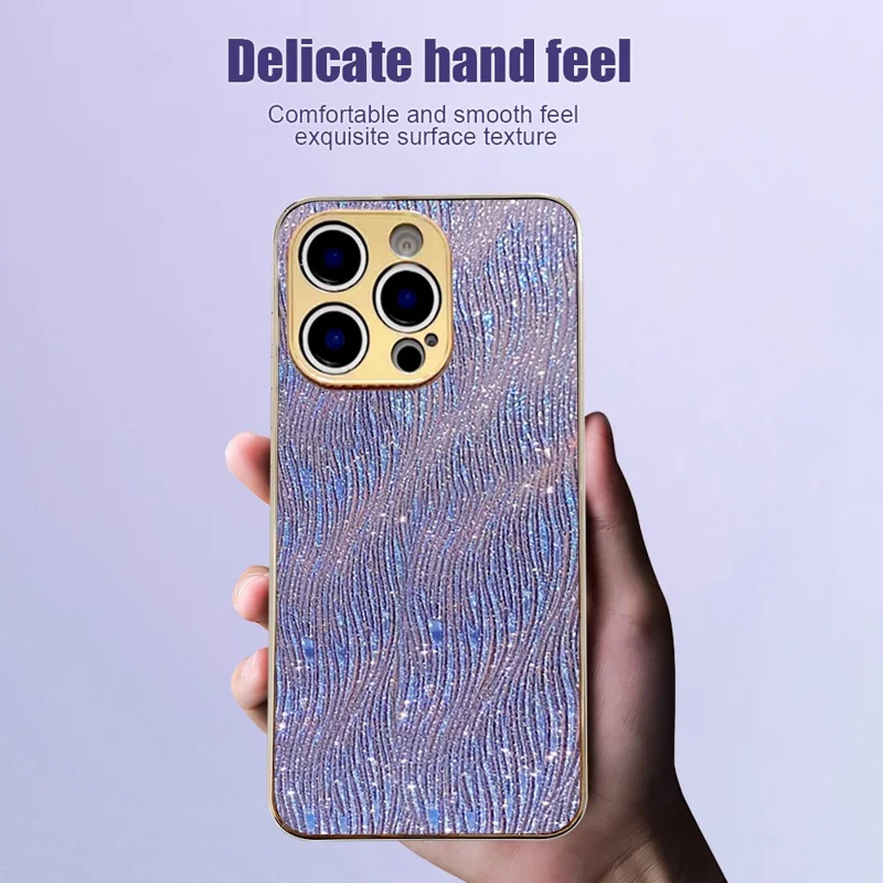 For iPhone 15 Pro Max Case Electroplating Ripple Texture PU + TPU + PC Phone Back Cover - Purple