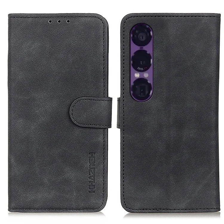 KHAZNEH per Sony Xperia 1 VII Cover in Pelle Effetto Vintage - Nero