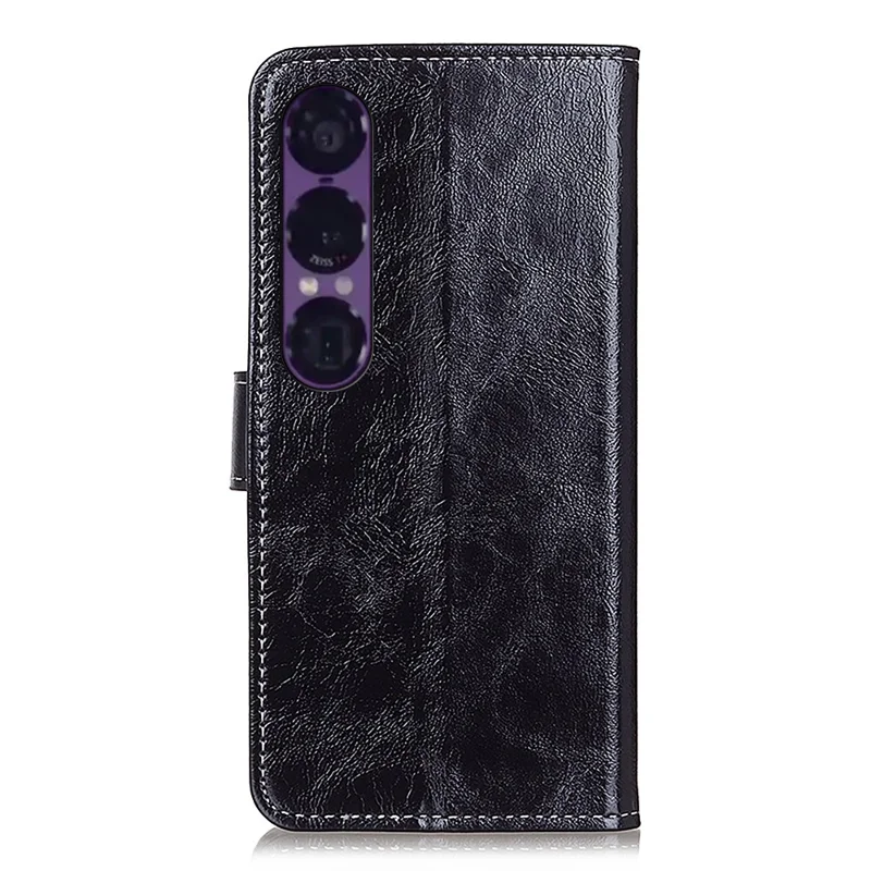 For Sony Xperia 1 VII Case Wallet Leather Phone Cover Crazy Horse Texture - Black