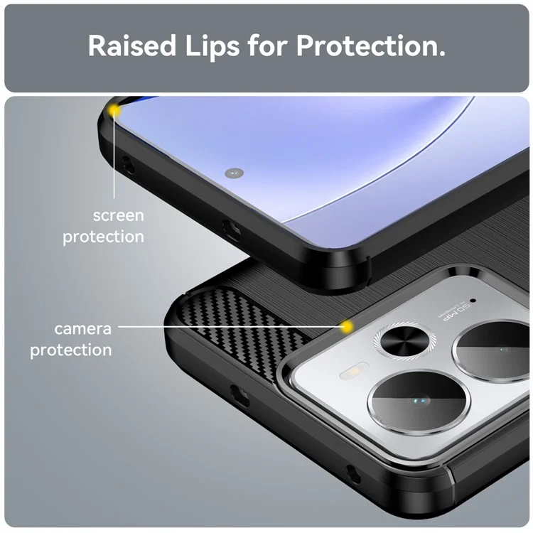 Protective Case for Realme 14T 5G / P3 5G / Neo7x 5G / 14 5G Phone Cover Carbon Fiber Texture Brushed - Black