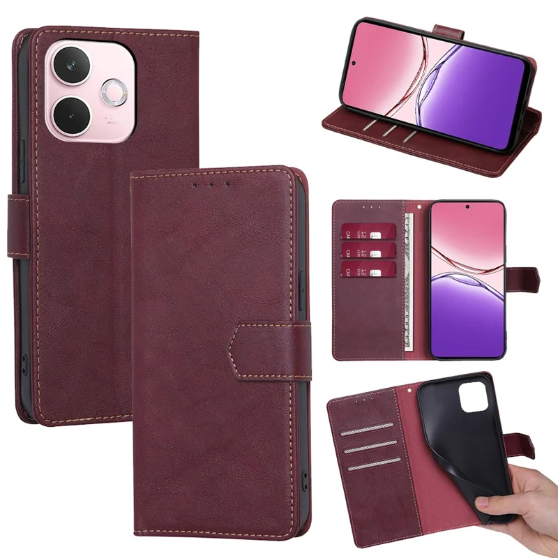 For Oppo A5 Pro 5G Case Leather Phone Cover with RFID Blocking Wallet - Wine Red
