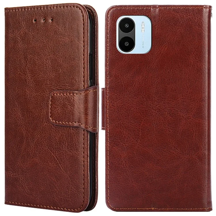 For Xiaomi Redmi A1 4G / A2 4G Full Protection Textured PU Leather Phone Case Wallet Stand Folio Flip Cover - Brown