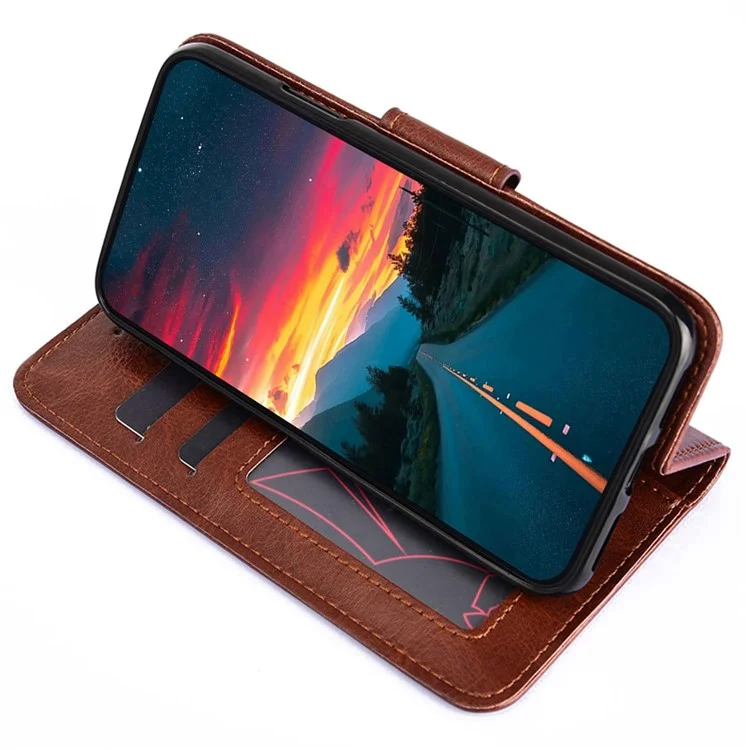 For Xiaomi Redmi A1 4G / A2 4G Full Protection Textured PU Leather Phone Case Wallet Stand Folio Flip Cover - Brown