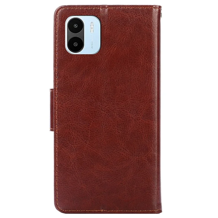 For Xiaomi Redmi A1 4G / A2 4G Full Protection Textured PU Leather Phone Case Wallet Stand Folio Flip Cover - Brown