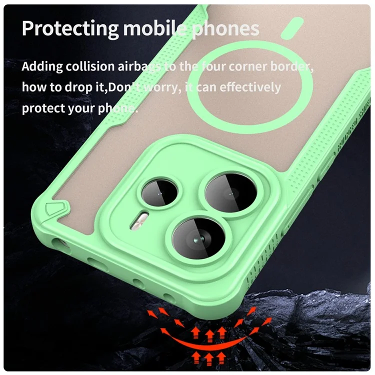 Pour Xiaomi Redmi Note 14 5G Étui Magnétique Compatible avec MagSafe TPU + PC Coque Arrière de Téléphone - Vert