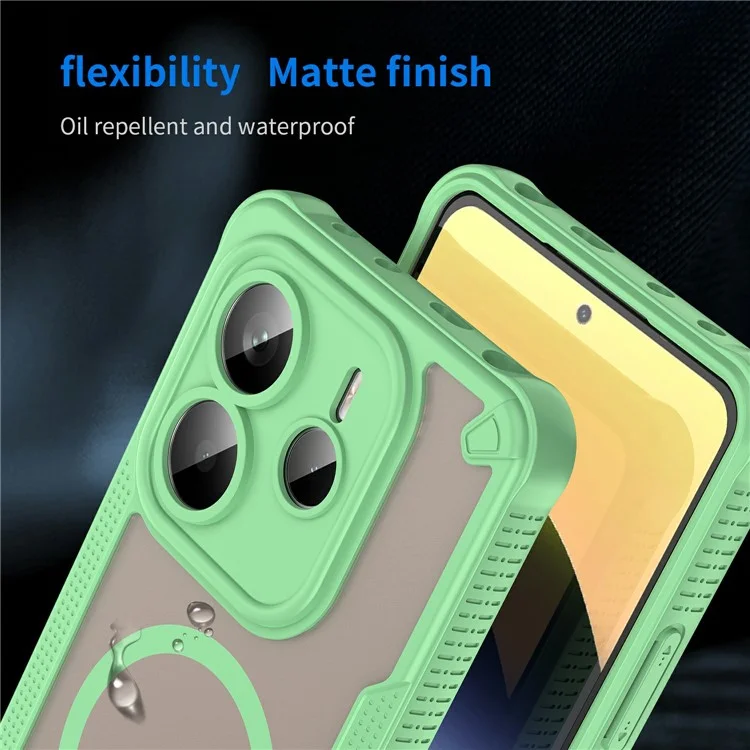 Pour Xiaomi Redmi Note 14 5G Étui Magnétique Compatible avec MagSafe TPU + PC Coque Arrière de Téléphone - Vert