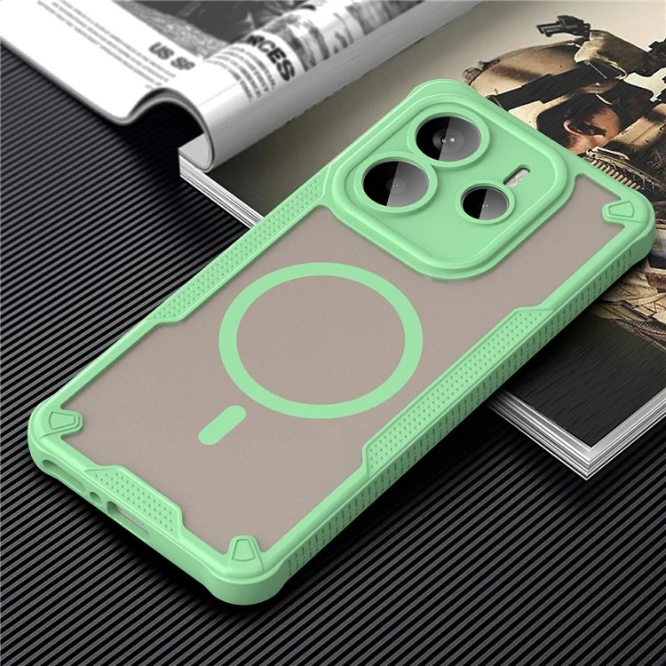 Pour Xiaomi Redmi Note 14 5G Étui Magnétique Compatible avec MagSafe TPU + PC Coque Arrière de Téléphone - Vert