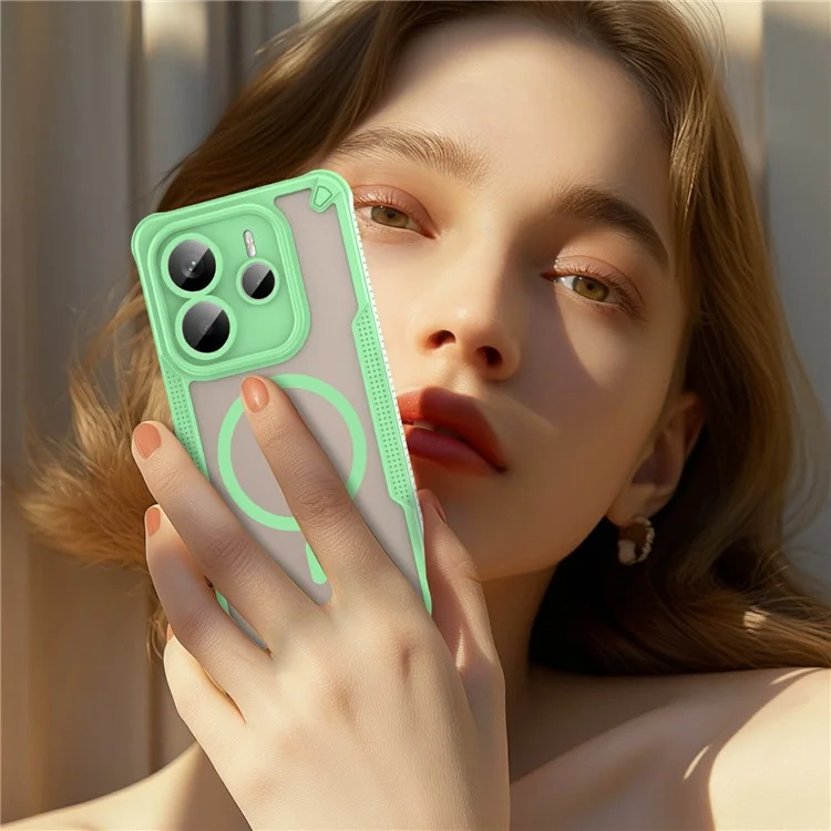 Pour Xiaomi Redmi Note 14 5G Étui Magnétique Compatible avec MagSafe TPU + PC Coque Arrière de Téléphone - Vert